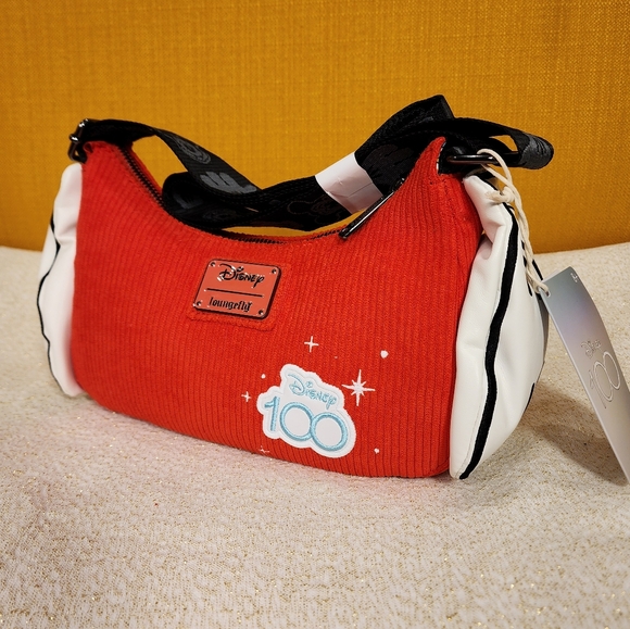 Loungefly Disney 100th Mickey Hands Gloves Red Corduroy Crossbody Handbag NEW - Picture 5 of 11